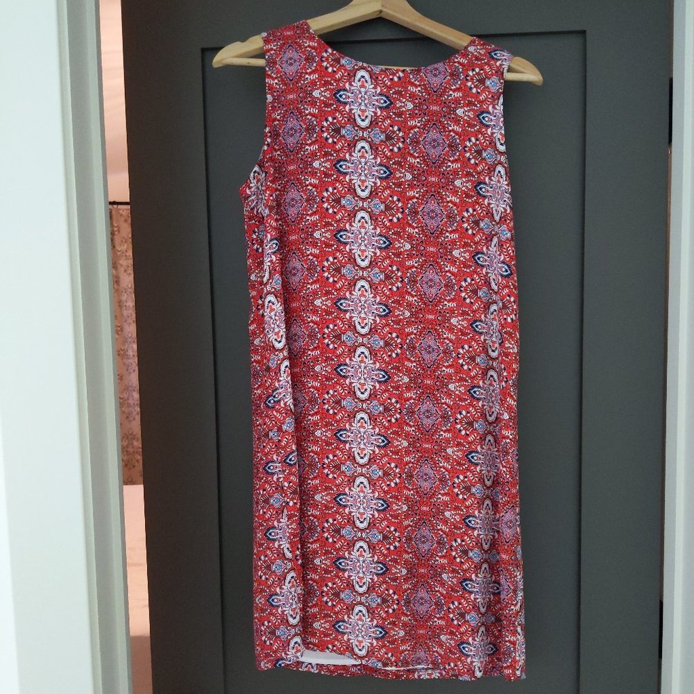 Olive & Oak Dress Sz S Red Paisley Shift Tunic Above Knee Sleeveless Small